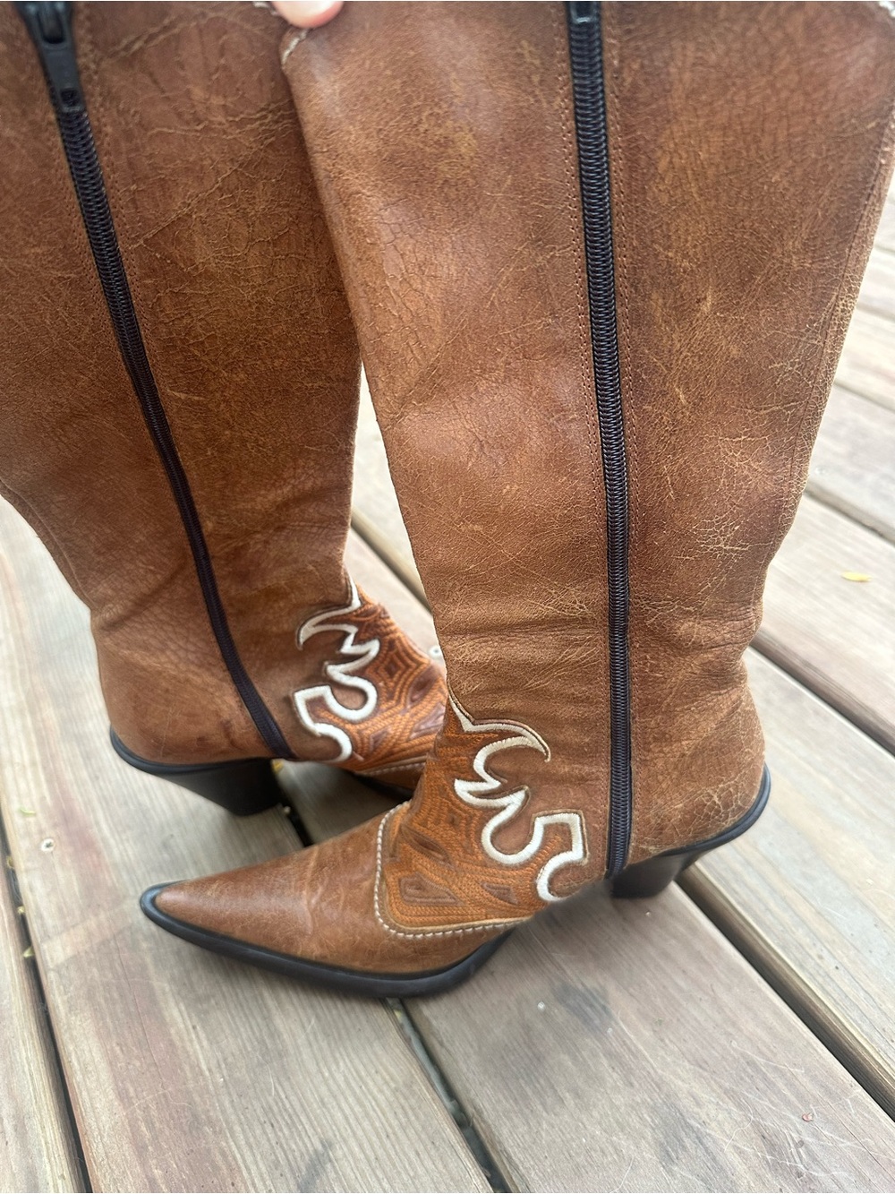 Antik Denim Womens Leather Western Cowboy Boots Brown Embroidered Y2K Spain